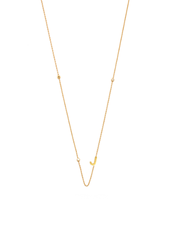 Sideways Initial Gold Necklace with CZ Accents