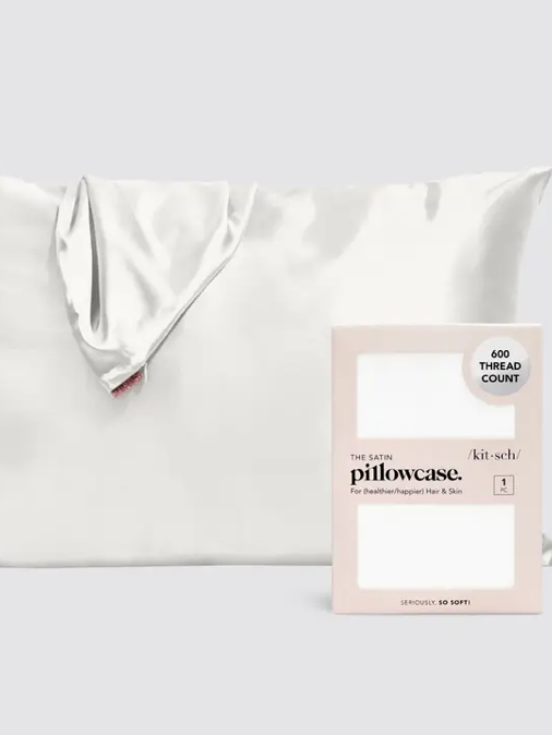 Kitsch Satin Standard Size Pillowcase in Ivory