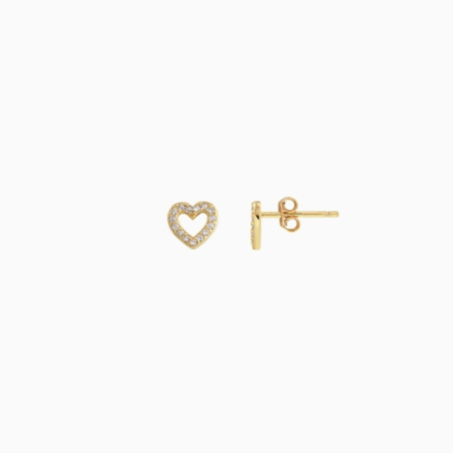 KN Heart Crystal Outline Earrings in Gold