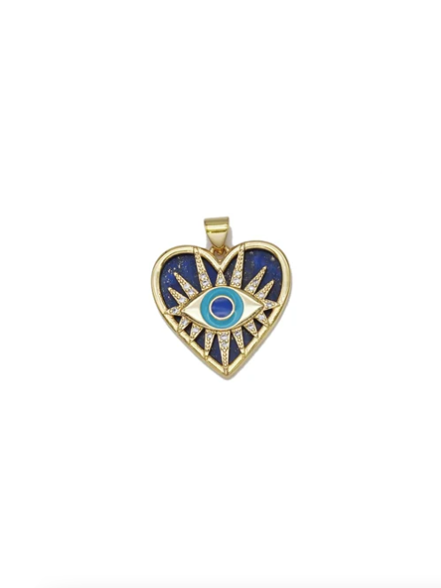 Charming Lapis Heart Evil Eye Charm in Gold