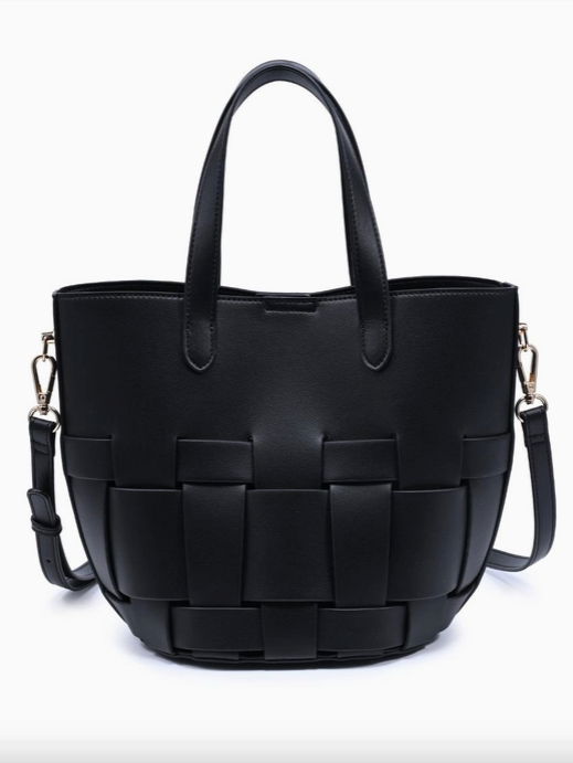 Luca Woven Bucket Bag in Black