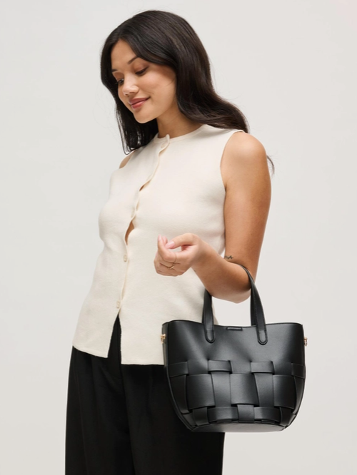Luca Woven Bucket Bag in Black