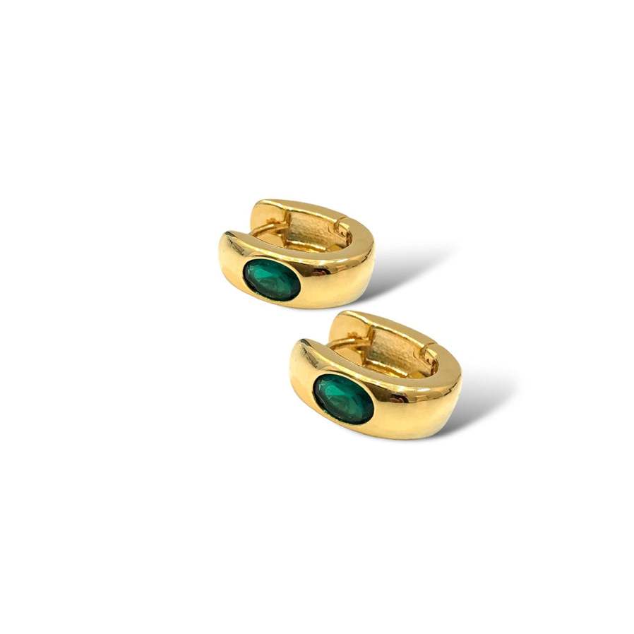 Madison Oval Hoop in Gold with Emerald Green CZ
