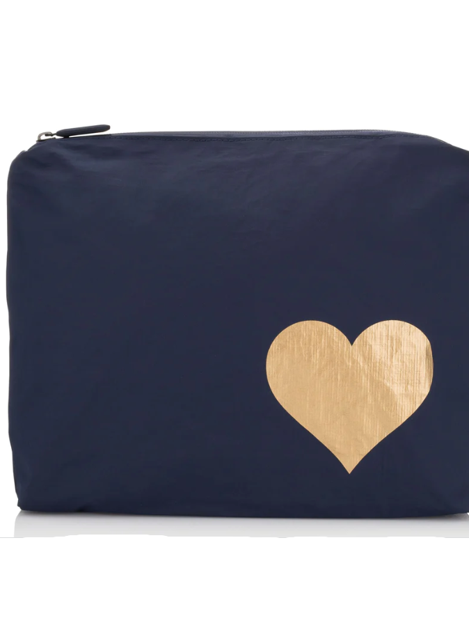 Hi Love Travel Navy Medium Pouch with Gold Heart