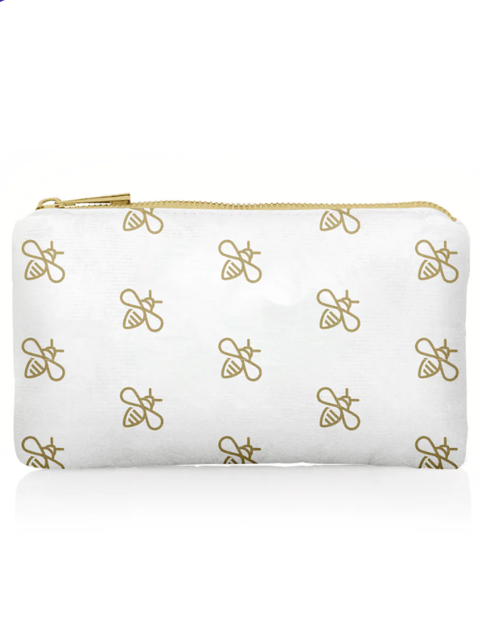 Hi Love Travel Mini Zipper Pack in Shimmer White with Gold "Busy Bees"