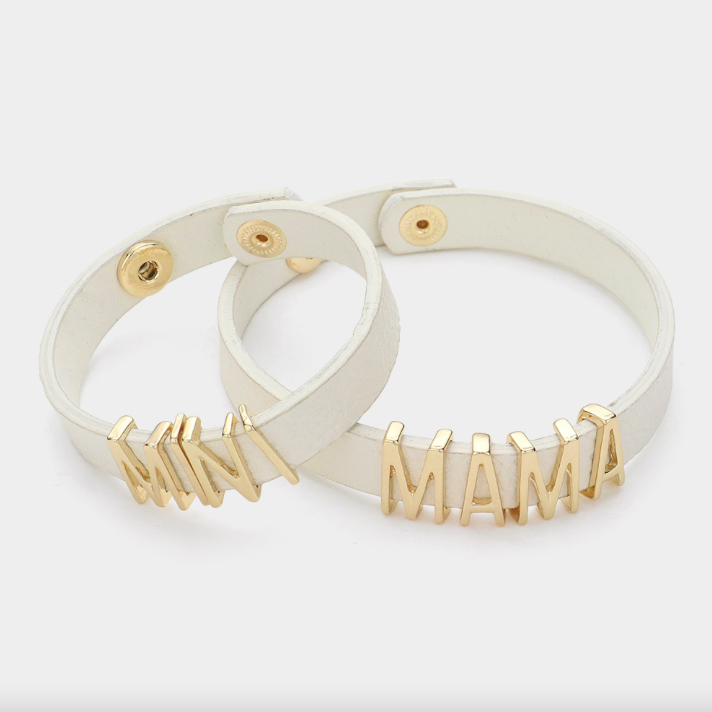 Mama and Mini Bracelet Set in White