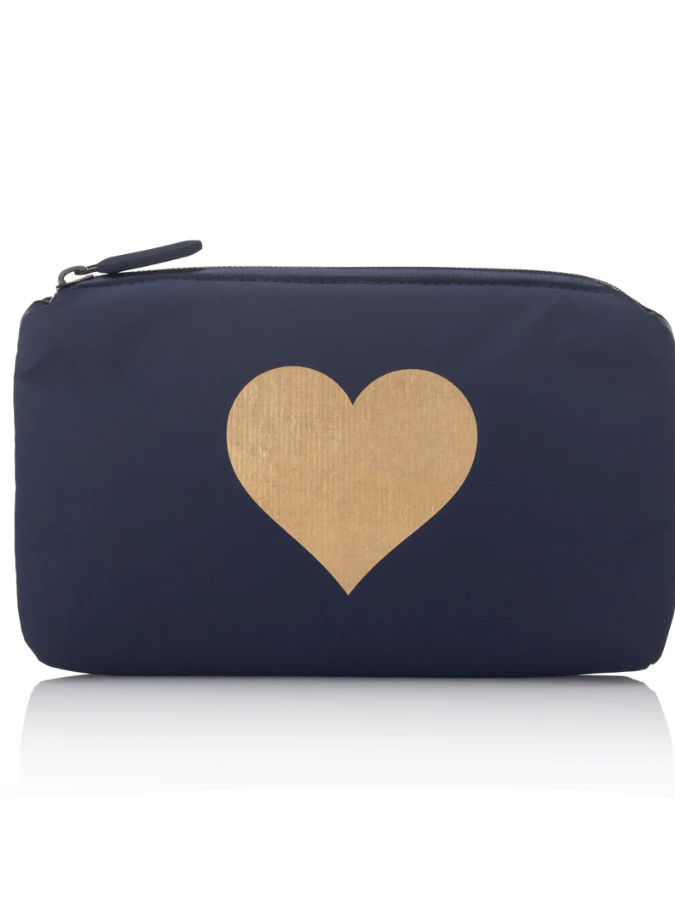Hi Love Travel Navy Small Pouch with Gold Heart