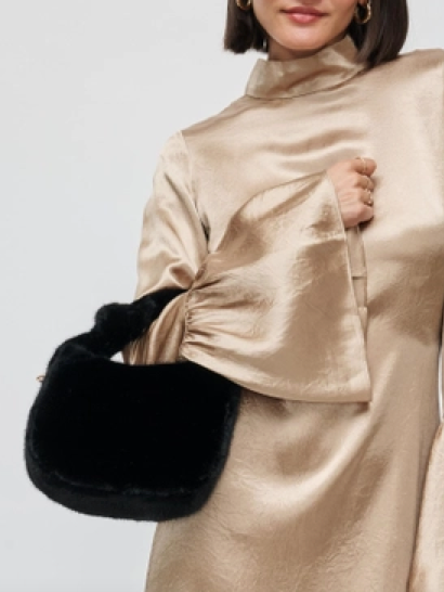 Monica Faux Fur Crossbody in Black