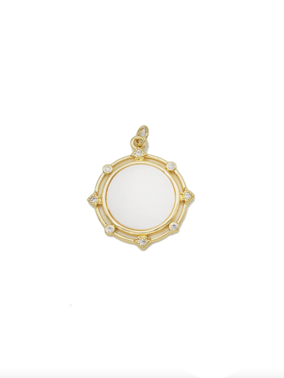 Charming Mother of Pearl Coin Charm in Gold