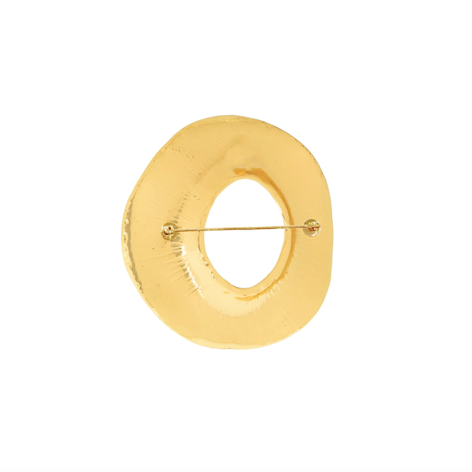 Opal Wavy Round Jacket Pin in Gold