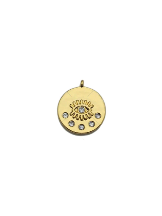 Charming Clear Micropave Evil Eye Coin Charm in Gold