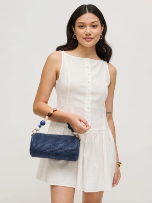 Rachel Straw Bag in Navy