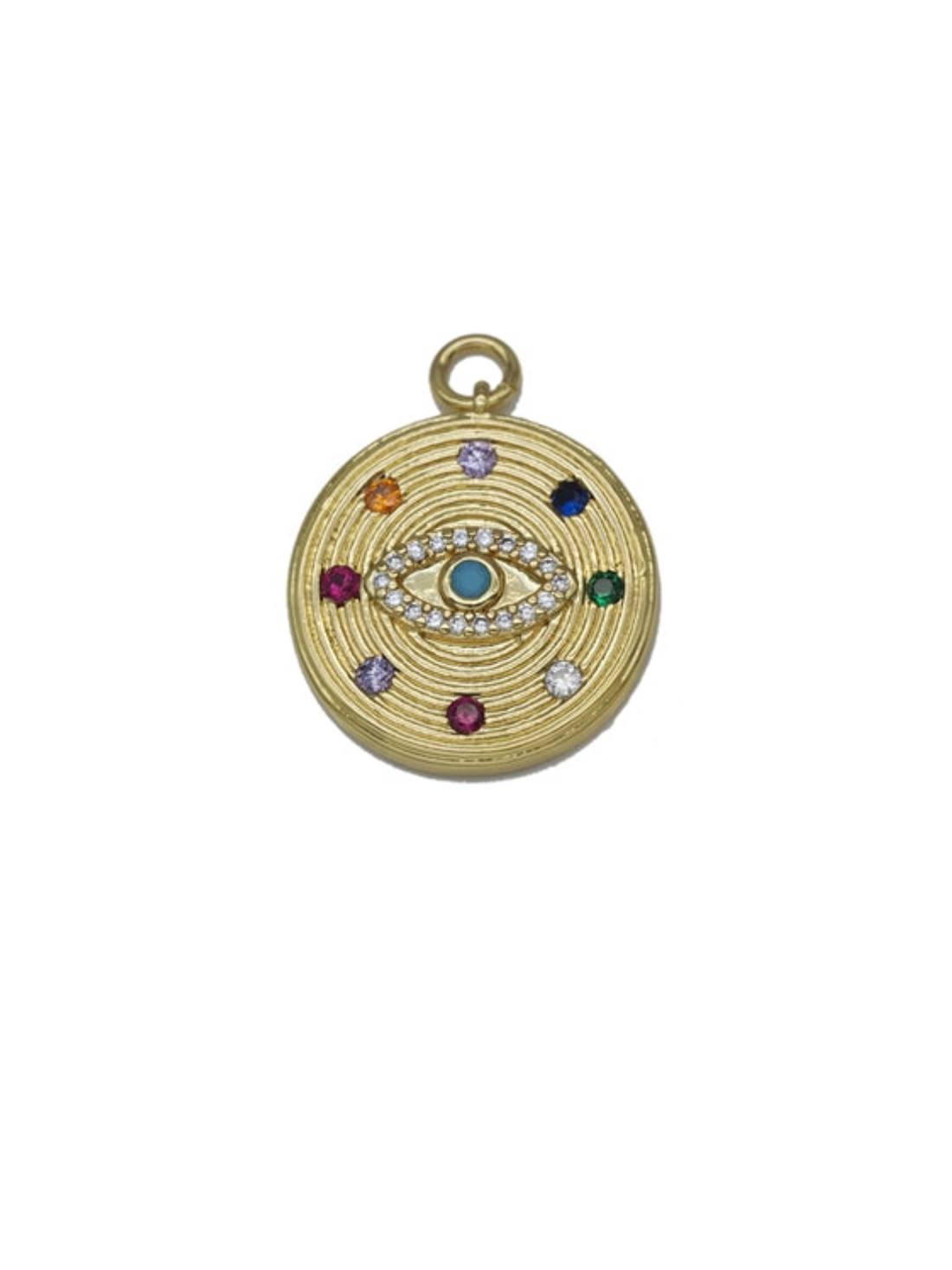 Charming Colorful CZ Evil Eye Coin Charm in Gold