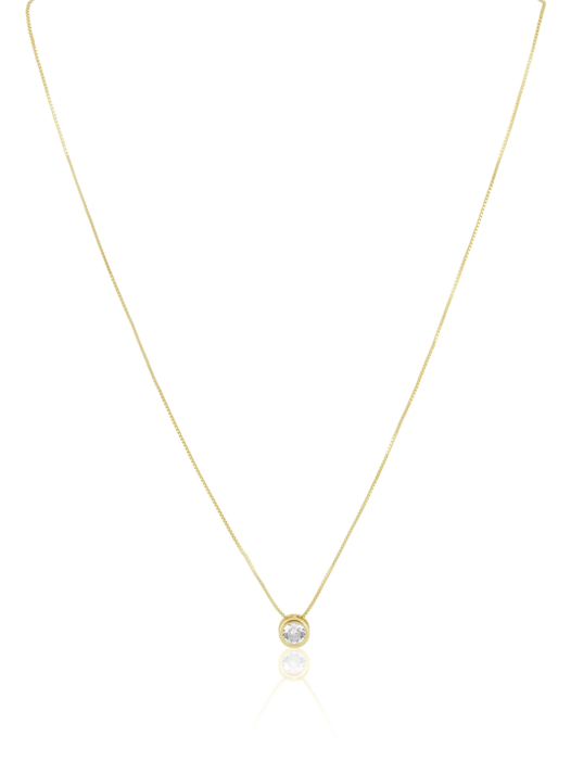 CZ Bezel Solitaire Necklace in Gold