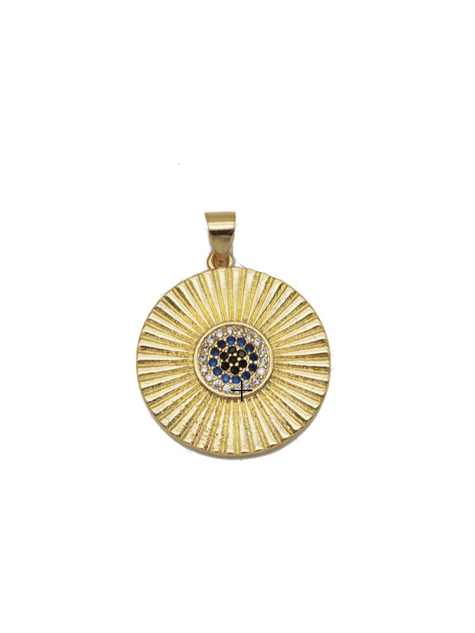 Charming Sapphire Blue Evil Eye Coin Charm in Gold