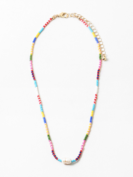Seed Bead Summer Necklace with Pearl