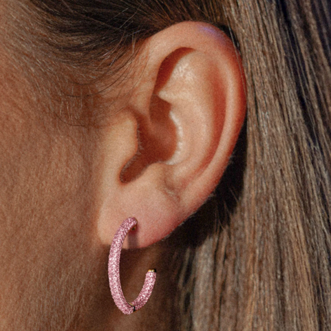 Two-Tone Small Party Hoop in Pink Stones