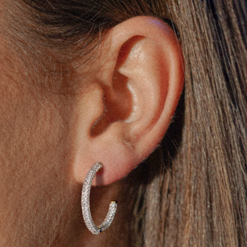 Two-Tone Small Party Hoop in White Stones