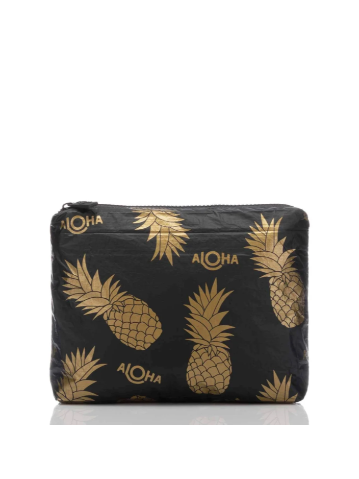 ALOHA Pineapple Fields Small Size Pouch in Gold on Black