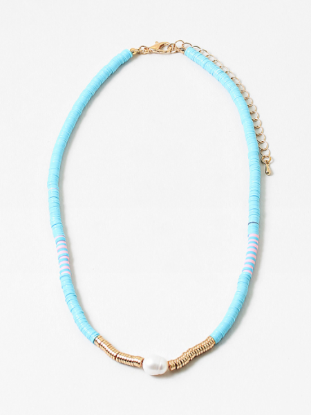 Stacked Sequins Summer Necklace in Sky Blue