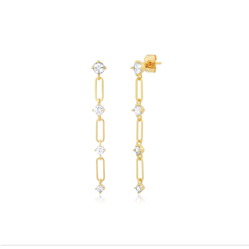 Tai Oval Link and CZ Linear Earring in Gold