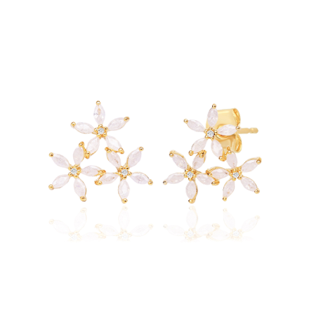 Tai Triple Floral Earrings in Gold