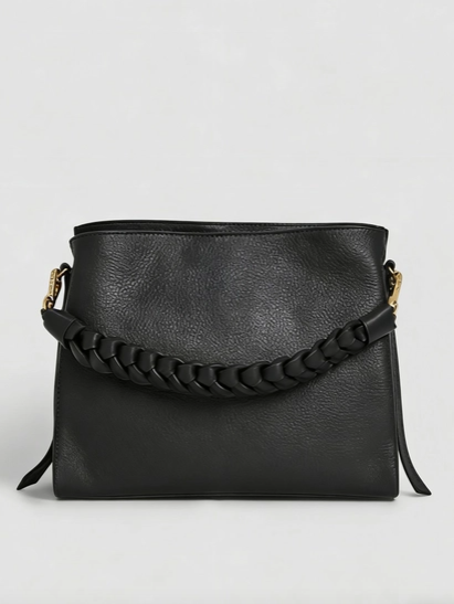 Treccia Leather Braided Handle Bag in Black