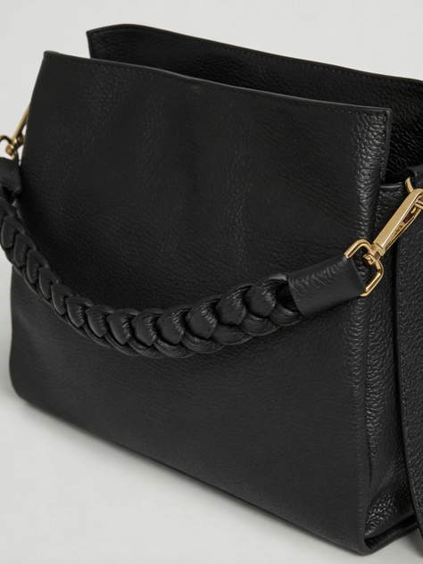 Treccia Leather Braided Handle Bag in Black