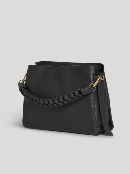 Treccia Leather Braided Handle Bag in Black