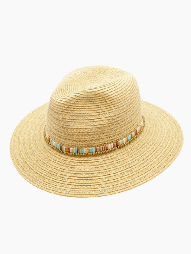 Villas Straw Color Band Beaded Sun Hat