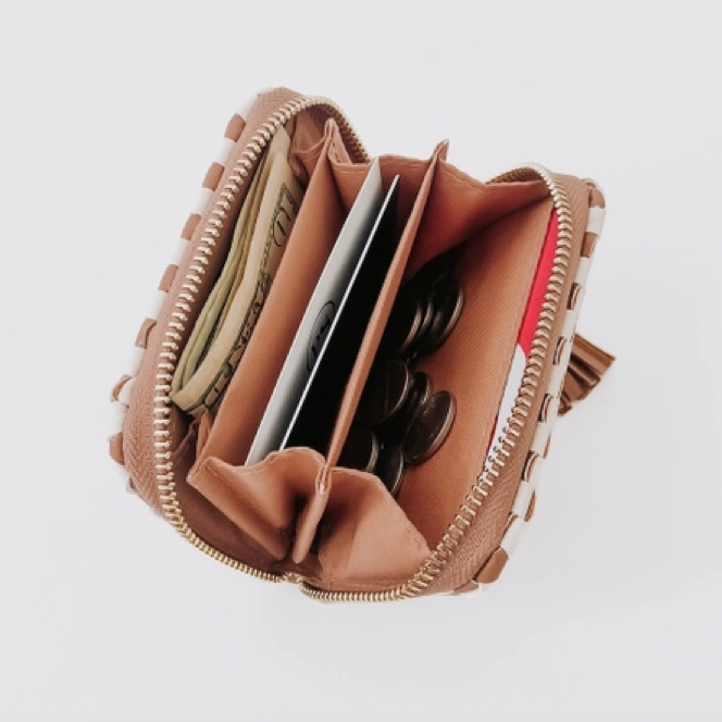 Wynona Woven Wallet in Checkered Brown