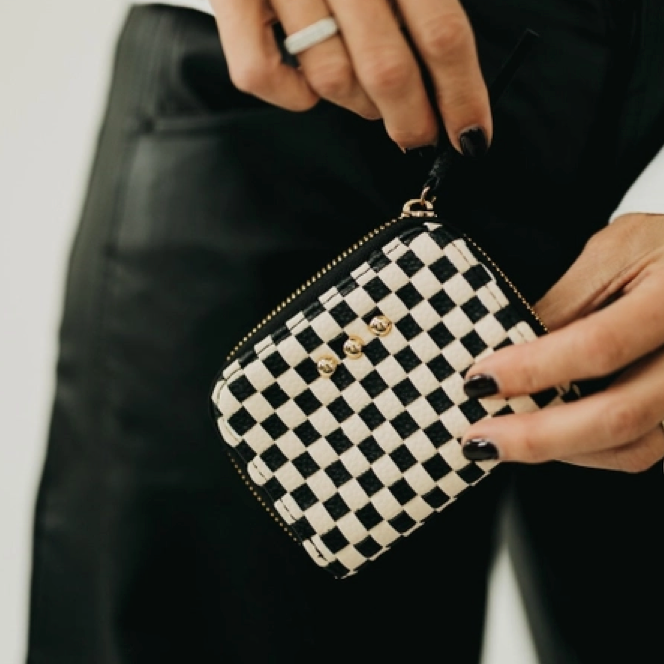 Wynona Woven Wallet in Checkered Black and White