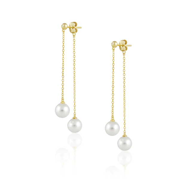 Xana Double Pearl Dangle Earrings in Gold