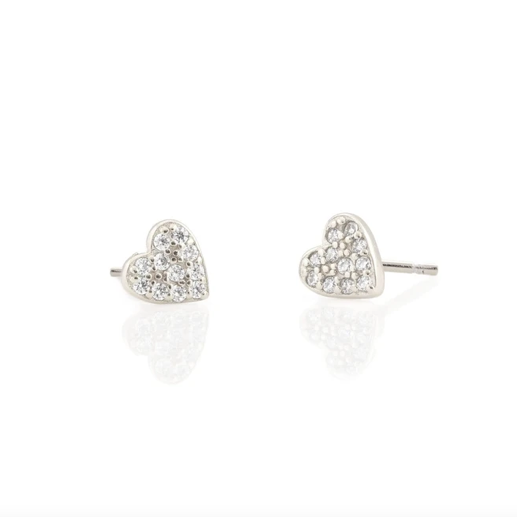 KN Pave Heart Studs in Sterling Silver
