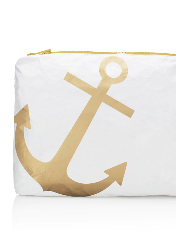 Hi Love Travel Medium Pouch "Anchors Away" White with Gold Anchor