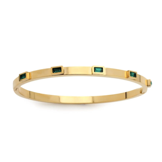 Baguette Bracelet in Gold with Emerald Green Stones