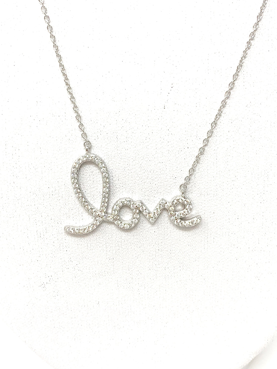 Big Cursive Pave LOVE Necklace in Silver