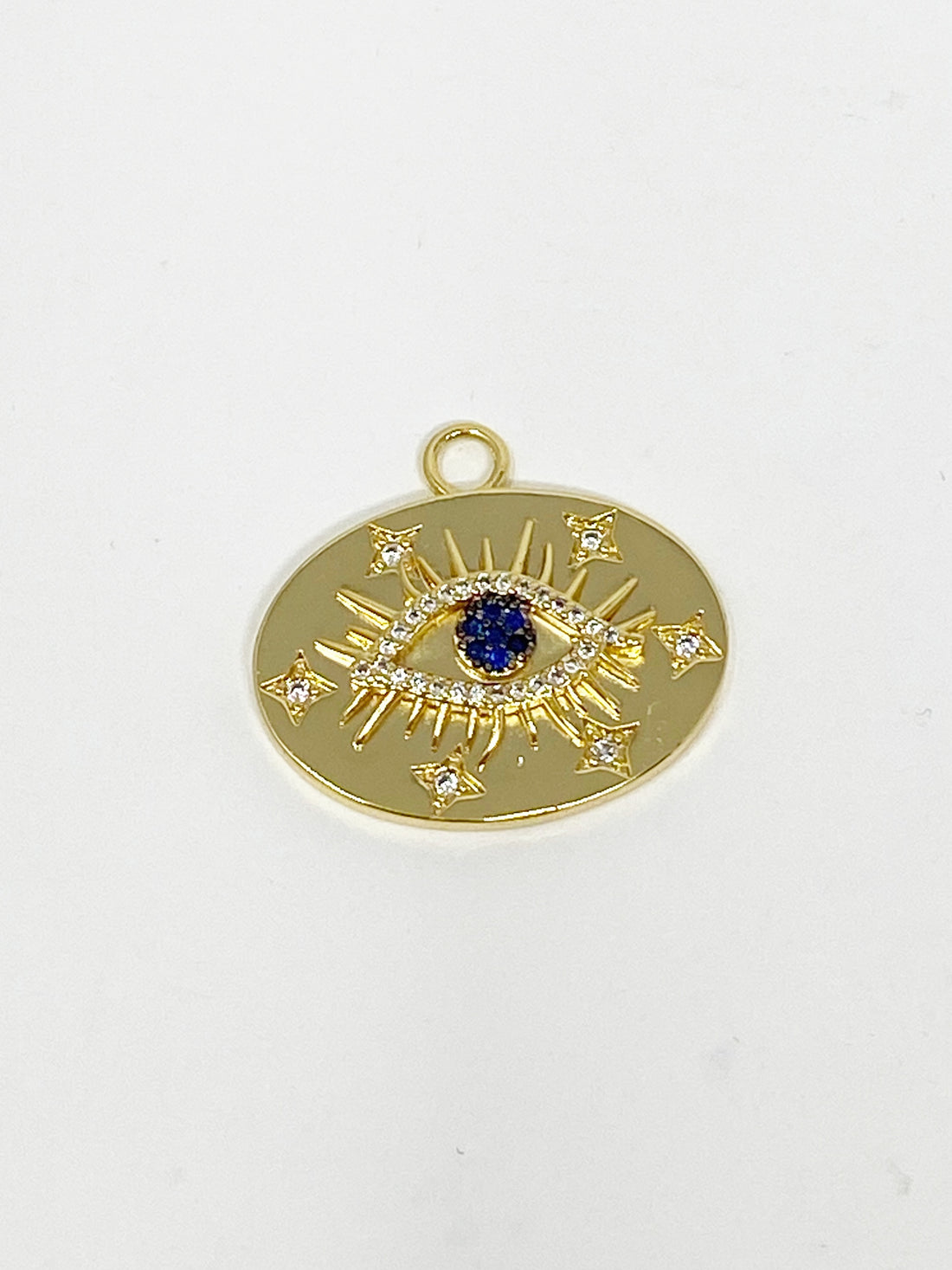 Charming Oval Evil Eye Charm with Sapphire Blue Stones in Gold