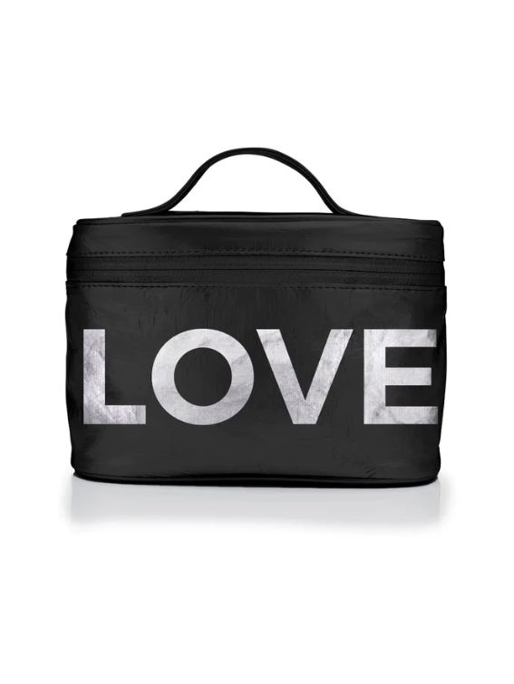 Hi Love Travel Cosmetic Case or Lunch Box in Black with Silver "LOVE"