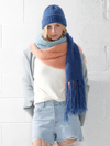 Fuzzy Color Block Scarf in Mint with Peach