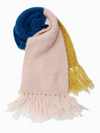 Fuzzy Color Block Scarf in Teal with Yellow
