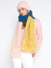 Fuzzy Color Block Scarf in Teal with Yellow