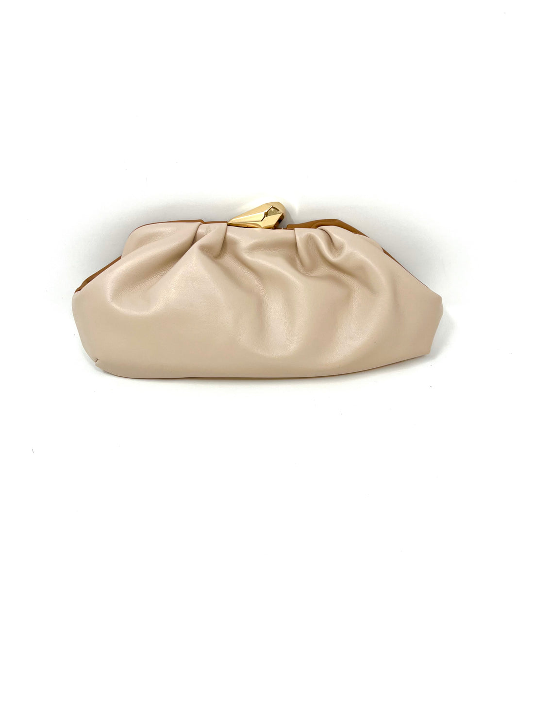 Rouched Two-Tone Clutch with Faceted Nugget Clasp in Mocha/ Latte