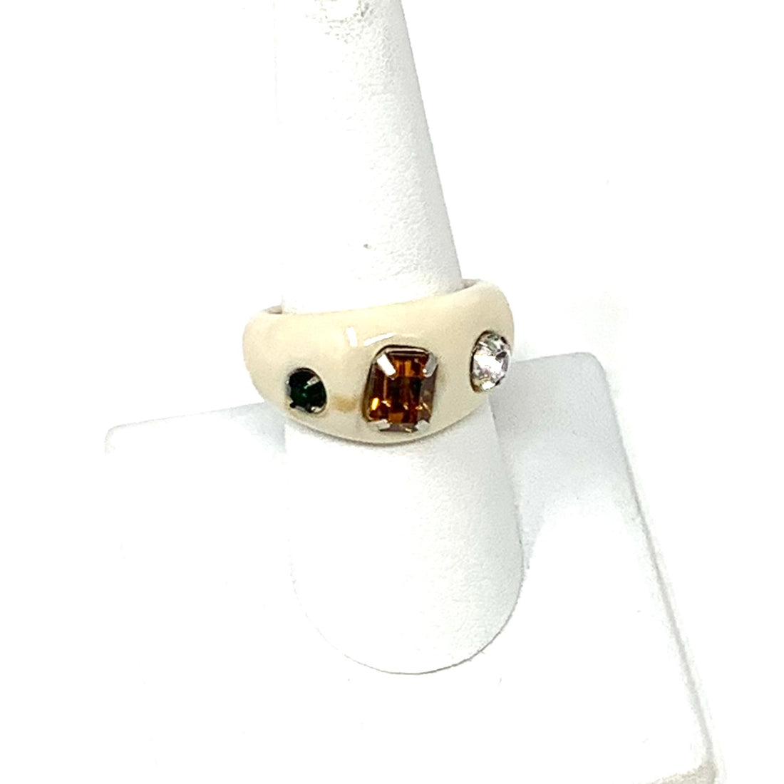 Resin Band Ring in Cream with Jewels