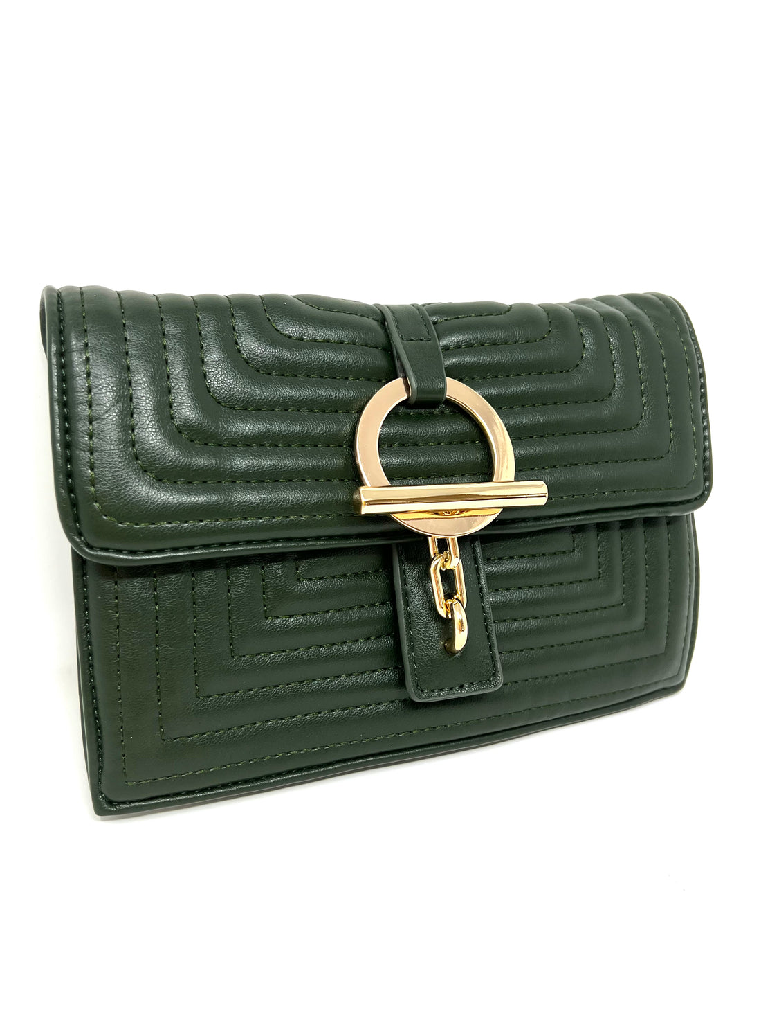 Quilted Toggle Lock Bag in Forest Green