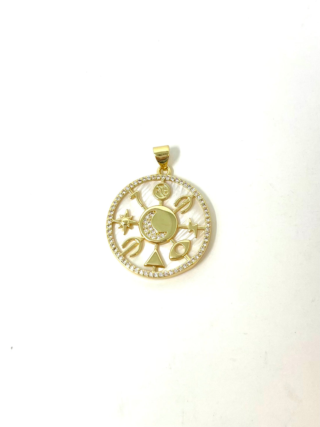 Charming Mother of Pearl Lucky Charm Medallion in Gold
