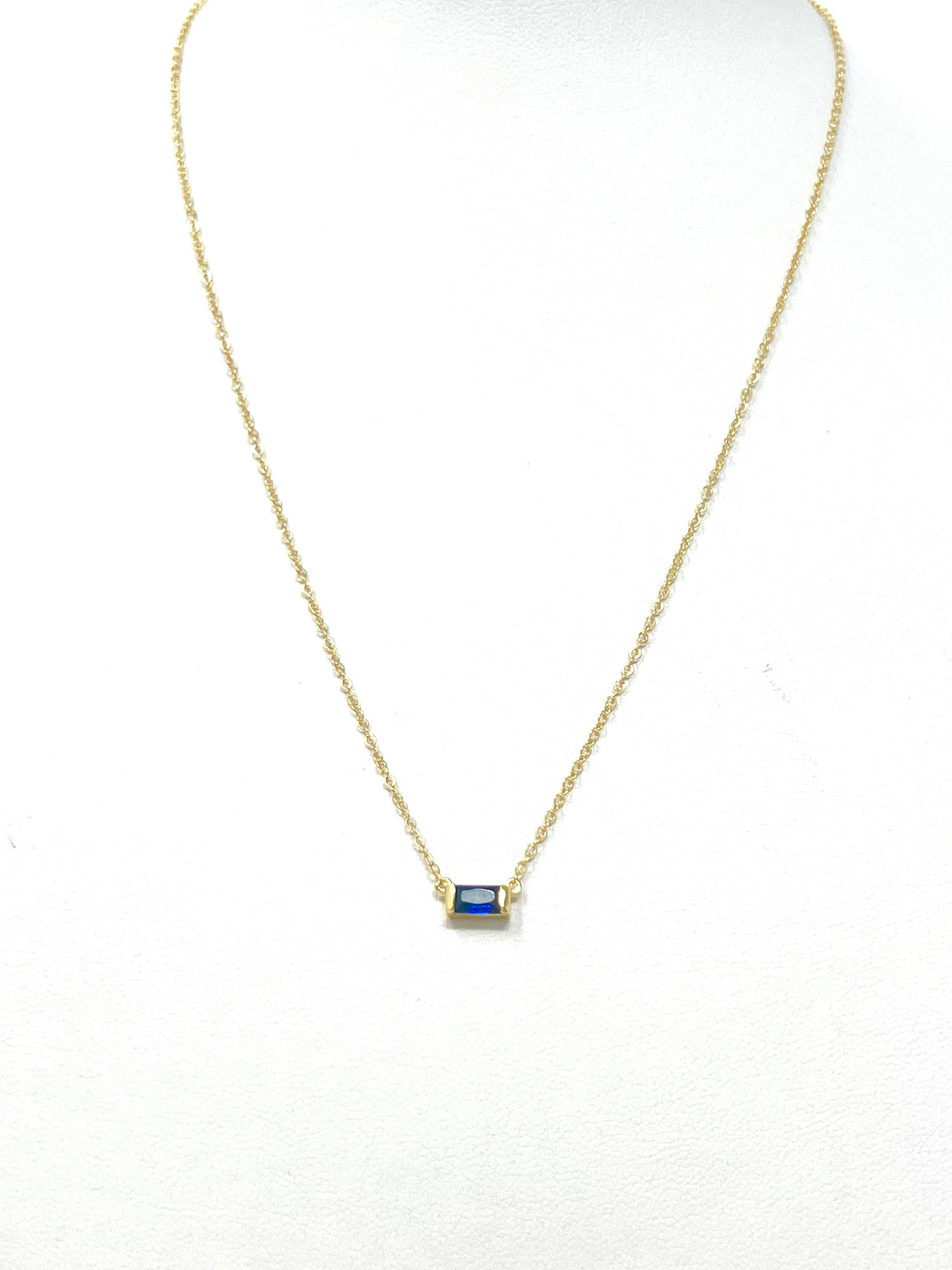 Sapphire Blue Baguette Necklace in Gold