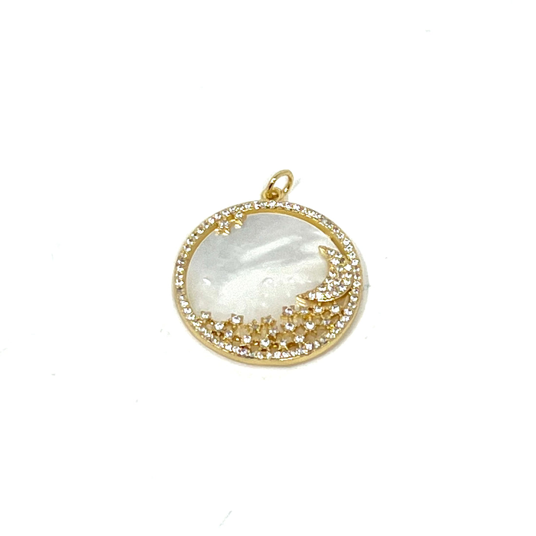 Charming Mother of Pearl Celestial Charm Medallion in Gold