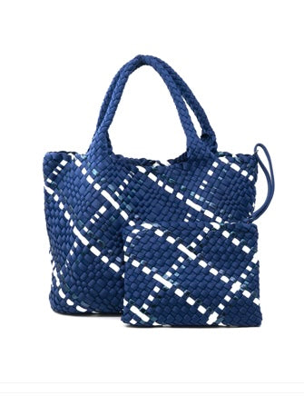 Nash Woven Tote in Navy with Metallic