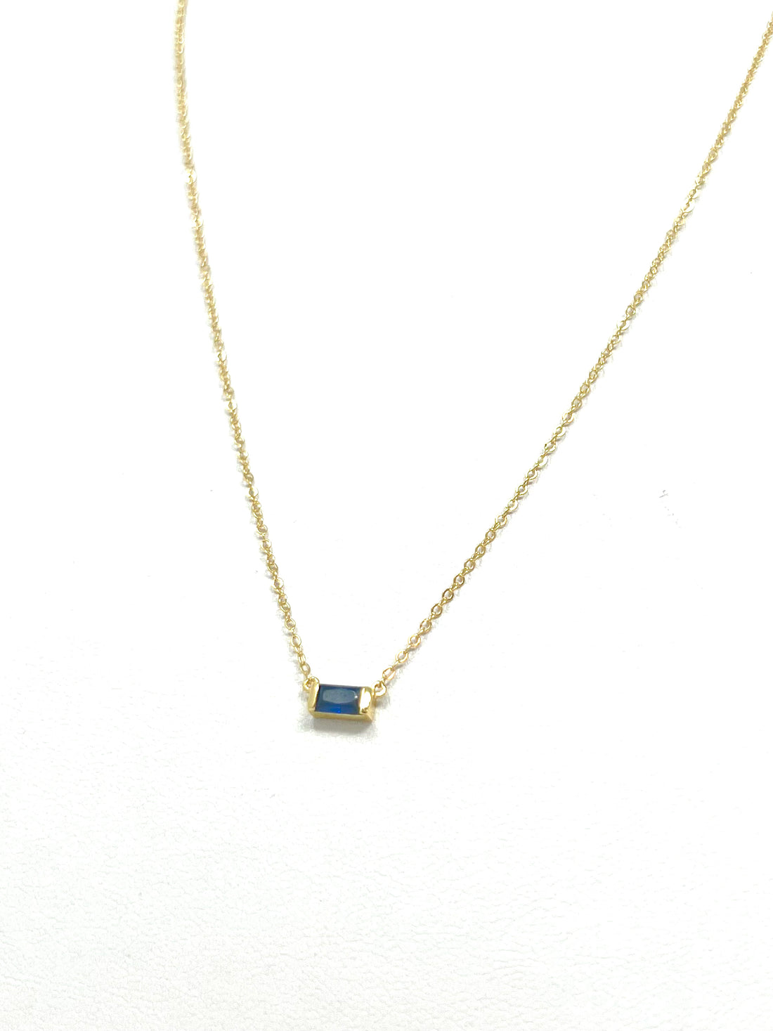Sapphire Blue Baguette Necklace in Gold